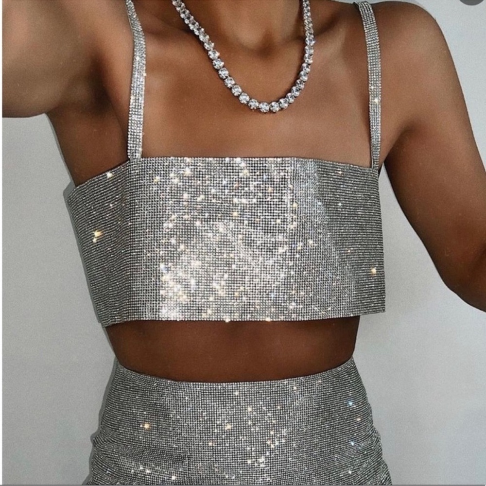 Silver Sequin Crop Top